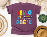 Hello Pre-K Pencil graphic tee in Berry