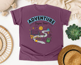 Adventure Begins Here Doodle graphic tee in Berry
