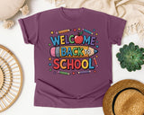 Welcome Back To School Crayons graphic tee in Berry