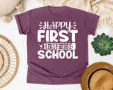 Happy First Day Of School White 2 graphic tee in Berry