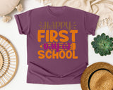 Happy First Day Of School White 2 3 graphic tee in Berry