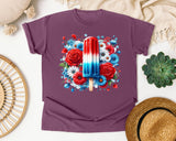 Patriotic Popsicle With Flowers graphic tee in Berry