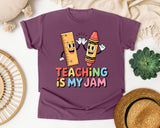 Teaching Is My Jam graphic tee in Berry