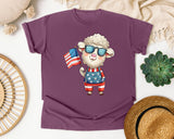 Sheep Holding American Flag graphic tee in Berry