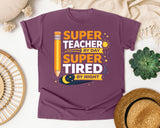 Super Teacher By Day Super Tired By Night graphic tee in Berry