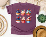 Patriotic Cupcakes Pink graphic tee in Berry