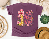 Hello First Grade Pencil graphic tee in Berry
