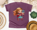 Girl Waving American Flag graphic tee in Berry