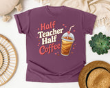 Half Teacher Half Coffee Retro graphic tee in Berry