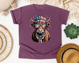 Patriotic Highland Cow graphic tee in Berry