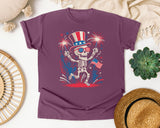 Patriotic Skeleton Fireworks Pink graphic tee in Berry
