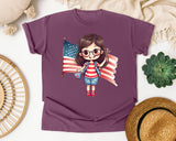 Girl Holding Large Flag graphic tee in Berry