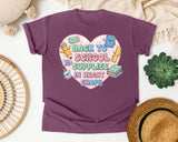 Back To School Supplies In Heart Shape graphic tee in Berry