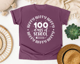 Happy Happy Happy 100 Days Of School White graphic tee in Berry