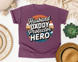 Husband Daddy Protector Hero Black graphic tee in Berry