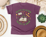 Ready To Learn Ready To Grow Book graphic tee in Berry