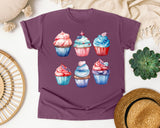 Patriotic Cupcakes Grey graphic tee in Berry