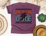 American Dude graphic tee in Berry