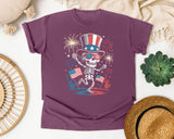 Patriotic Skeleton Fireworks Pink 4 graphic tee in Berry