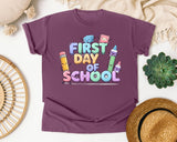 First Day Of School Crayons graphic tee in Berry