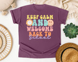 Keep Calm And Welcome Back To School graphic tee in Berry