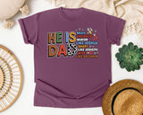 He Is Dad Brave Like David Warrior Like Joshua Grey graphic tee in Berry