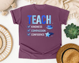 Teach Kindness Compassion Confidence graphic tee in Berry