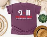 Patriot Day We Will Never Forget White graphic tee in Berry