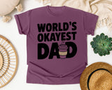 World's Okayest Dad White graphic tee in Berry
