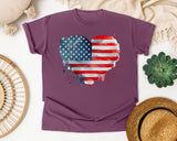 American Flag Heart Grey graphic tee in Berry