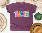 Teacher Helping Tiny Humans Do Big Things graphic tee in Berry