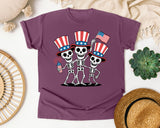 Patriotic Skeleton Trio Grey graphic tee in Berry