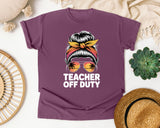 Teacher Off Duty Messy Bun graphic tee in Berry