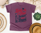 Land Of The Free Because Of The Brave Grey 2 graphic tee in Berry