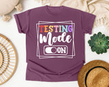 Testing Mode On graphic tee in Berry