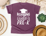 Roaring Into Pre-K White graphic tee in Berry