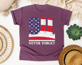 Never Forget White graphic tee in Berry