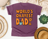 World's Okayest Dad Orange graphic tee in Berry