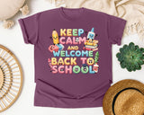 Keep Calm And Welcome Back To School graphic tee in Berry