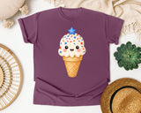 Patriotic Ice Cream Cone Gold graphic tee in Berry