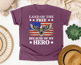 Land Of The Free Because Of My Hero graphic tee in Berry