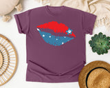 Patriotic Lips Kiss graphic tee in Berry