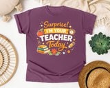 Surprise Im Your Teacher Today graphic tee in Berry