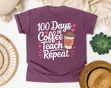 100 Days Of Coffee Teach Repeat graphic tee in Berry