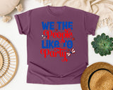 We The People Like To Party Blue graphic tee in Berry