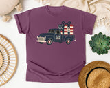 Patriotic Truck With Gifts graphic tee in Berry