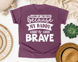 Land Of The Free Because My Daddy Is Brave White 2 graphic tee in Berry