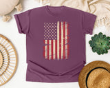 Distressed American Flag graphic tee in Berry