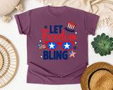 Let Freedom Bling Navy graphic tee in Berry