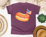 Hot Dog With Flag graphic tee in Berry